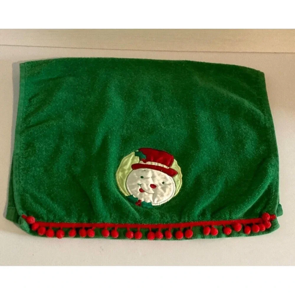 Christmas Hand Towel Set of 4 Red Green Appliqué Snowman Holly Embroidery